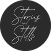 Stories and Stills logo with black and white colors and cursive font.